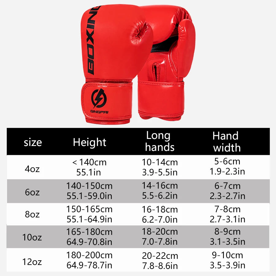 Professional Boxing Gloves – 4–12oz PU Leather Training Gloves for MMA, Muay Thai & Fitness
